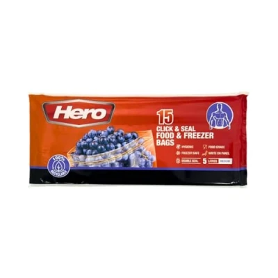 Image of Hero 15 x Sealable Freezer Bags, Large 5L Click Seal Bags Food Reusable Sandwich BPA Free Lock Storage for Fruits,Meat,Grains,Vegetables,Sweets