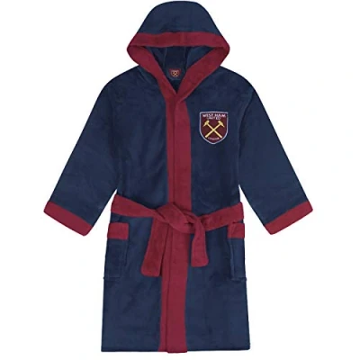 Image of West Ham United FC Official Gift Boys Fleece Dressing Gown Robe Navy 11 12 Years
