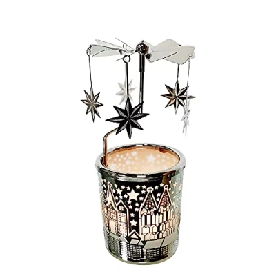 Image of Kingnero Carousel Candle Rotating Rotary Holder Spinning Tea Light Candlestick for Christmas (silver star)