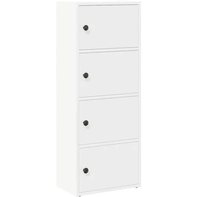 Image of vidaXL white engineered wood bookcase 40x24x102 cm modern shelves for living room/office, durable storage unit with doors, versatile, moisture resistant design