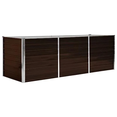 Image of vidaXL Rectangular Garden Raised Bed 240x80x77cm Brown Galvanised Steel Planter for Outdoor, Patio, Balcony Flower/Herb Box