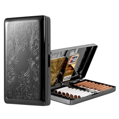 Image of Beautiful Stylish Simple Unilateral Metal Ladies and Men&#039;s Cigarette Case,Holds 20 120&#039;s Capri Cigarettes (Patterned Black, 20pcs 120&#039;s)