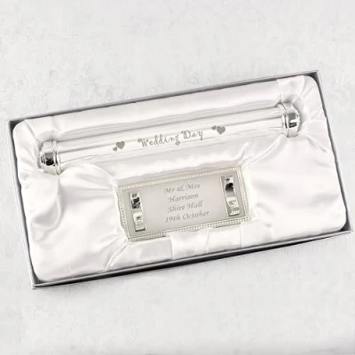 Image of CalEli Gifts Personalised Wedding Certificate Holder. Silver Plated Holder