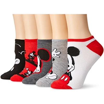 Image of Disney Women&#039;s Mouse 5 Pack No Show Socks Casual, Red Mickey, Large (Pack of 5)