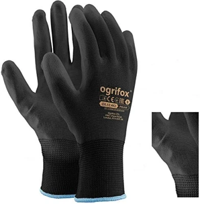 Image of Ogrifox AJS LTD® 24 Pairs Black PU Coated Nylon Work Gloves for Gardening, Work, Car Repairs,