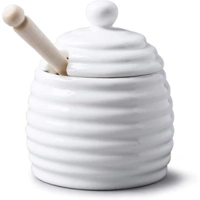 Image of W.M.Bartleet &amp; Sons Honey Pot with Wooden Dipper White