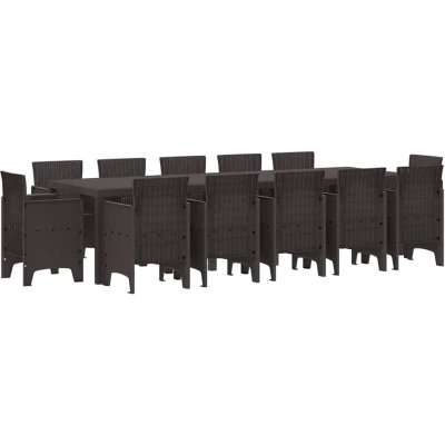 Image of vidaXL 13 Piece Garden Dining Set Brown Poly Rattan