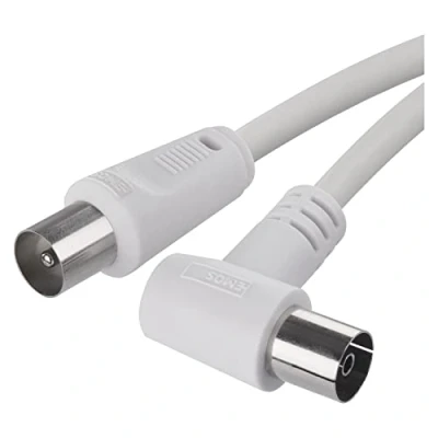 Image of EMOS Aerial Cable, Coaxial TV 5 m, Coax Cable for Digital TV, Receiver, SAT, Double Shielded, Straight Male to Angled Female (90 Degree)