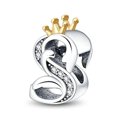 Image of TINSLO 925 Sterling Silver Charms Beads Initial S Letter for Pandora Bracelet, Dangle Pendant Necklace and Bracelet Jewelry Gifts Women Girls