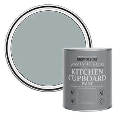 Image of Rust Oleum Grey Kitchen Cupboard Paint in Gloss Finish Mineral 750ml