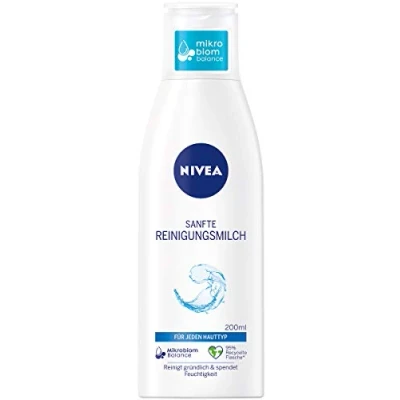 Image of Nivea Gentle cleansing milk for all skin types (200 ml), make up remover cleans thoroughly, mild facial removes and waterproof mascara