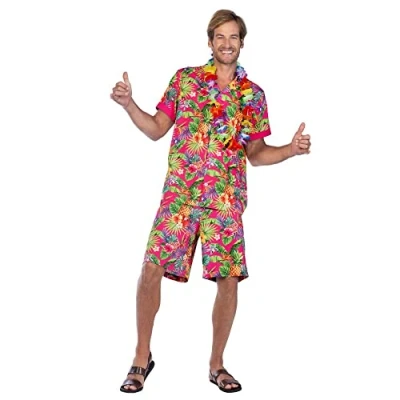 Image of amscan 9908731 Adult Mens Hawaiianan Pink Costume Set (Plus Size)