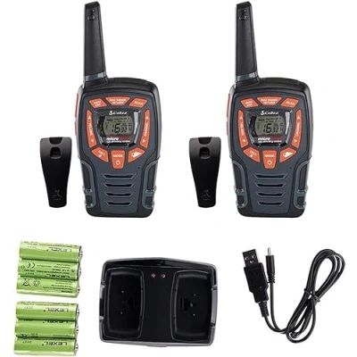 Image of Cobra AM855 Pack of 2 Weather Resistant Walkie Talkies, LED Flashlight, VOX, VibrAlert, up to 10Km Range, over 968 Channels, Power Saving Function and Rechargeable Batteries Black