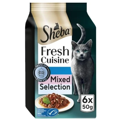 Image of SHEBA Fresh Cuisine Taste of Tokyo Cat Pouches with Salmon and Tuna in Gravy 6x50 g Gourmet Wet Food