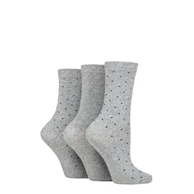 Image of Women&#039;s 3 Pair SOCKSHOP TORE 100% Recycled Pin Dot Cotton Socks Grey 4 8 Ladies
