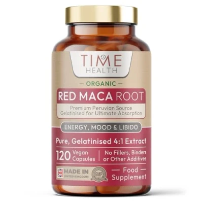 Image of Organic Red Maca Root 2000mg per Capsule Peruvian Source Gelatinized for Absorption UK Manufactured Pullulan (120 Pouch)