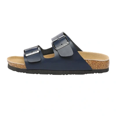 Image of EVERAU WOMEN Mallard Leather Twin Buckle Sandals, Navy Leather, UK 4/UK MEN 4