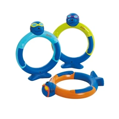 Image of Zoggs Children&#039;s Zoggy Dive Rings Pool Toy and Game (Pack of 3), Blue/Lime/Orange, One Size