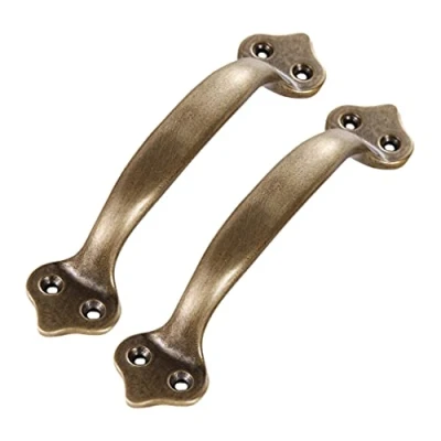 Image of Tiazza 2Pcs Vintage Antique Brass Handle Wardrobe Window Drawer Pure Pulls