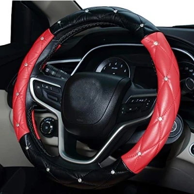Image of Diamond Steeing Wheel Cover for Women (Black Red)