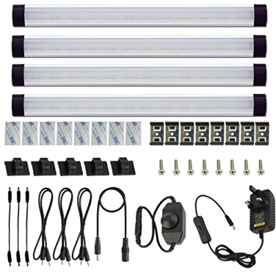 Image of AIBOO Under Cabinet Lights Kit LED Rigid Bar with Dial Dimmer Switch for Kitchen Cupboard Closet Lighting (2700K WarmWhite, 4 Panels)
