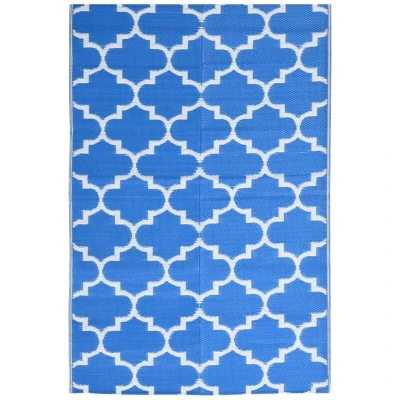 Image of vidaXL Outdoor/Indoor Blue Rug 160x230 cm Polypropylene Carpet for Patio, Balcony, Terrace, Pool Area Double Layer Jacquard Design