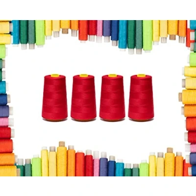 Image of Rohans Overlock Yarn 40/2 (120), 5000 Yards (4570 Meters) Sewing Thread Cones, Machine Multi Colour 100% Polyester Material (Red, 4)
