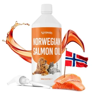Image of Petsly Salmon Oil Omega 3 Fish for Healthy Coat, Skin &amp; Joints, Anti Itch Dry Skin, Rich in Vitamins Immune Support Appetite Boost, Natural Dog Supplement, Made Germany, 1000ml