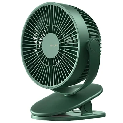 Image of JISULIFE Stroller Fan Clip on Desk Fan, 4000mAh Battery Operated Quiet &amp; Narrow Slot Design, 4 Speeds, Max 14 Hrs, Ideal for Bed, Desk, Car Seat, Office, Camping, Bedroom Dark Green