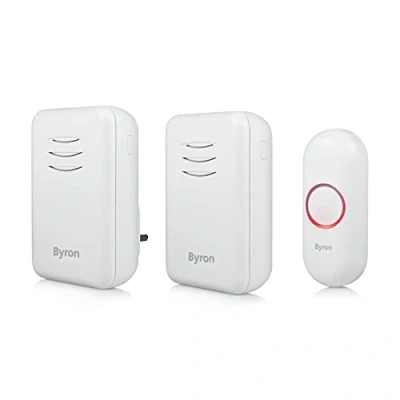 Image of Byron Wireless Doorbell Set, Portable Battery powered Chime &amp; Plug In Chime, 150m Range, 16 Melodies, DBY 22314UK