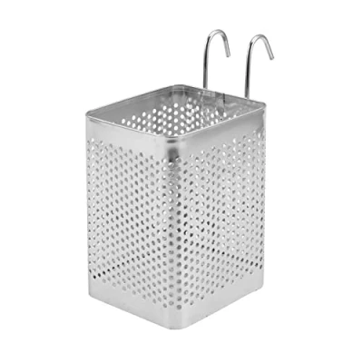 Image of Cutlery Holder Drainer, DesignerBox Stainless Steel Kitchen Utensil Drainer Rack Chopsticks Knife Spoon and Fork Drying Sink Basket Organiser with Hooks (Single Compartment)