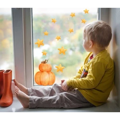 Image of QuoteMyWall Halloween Pumpkin Stickers, Decorations. Window Stars &amp; Pumpkins Decals