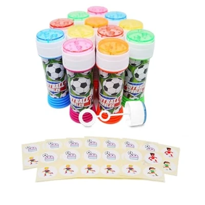 Image of Anila&#039;s Themed Bubble Tubs with Wand &amp; Stickers for Party Bag Fillers and Favours Children 12 Football Individual Stickers. (Ideal Aged 3 8)