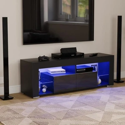 Image of Vida Designs Luna 2 Drawer LED TV Unit, Console Unit Entertainment for Living Room Home Furniture (Black)