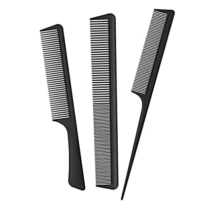Image of JeoPoom Hair Comb Set[3 Pieces], Tail Comb, Wide Tooth and Fine Carbon Fiber Professional Haircut Sturdy, Heat resistant, Anti static for Most Types(Black)