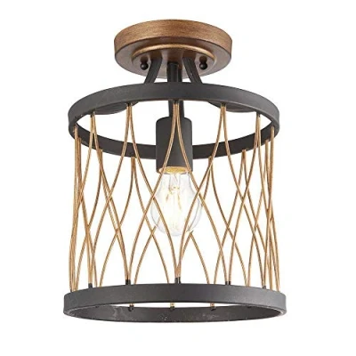 Image of Heston 1 Light Flush Ceiling Matt Black, Rustic Bronze Effect, E27