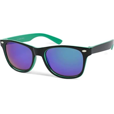 Image of styleBREAKER Kids Nerd Sunglasses with plastic frame and polycarbonate lenses, classic retro design 09020056, Colour:Black Green Frame/Mirrored Glass