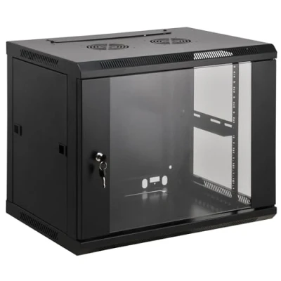 Image of Intellinet Network Cabinet, Wall Mount (Standard), 6U, 600 mm Deep, Black, Assembled, Max 60 kg, Metal &amp; Glass Door, Back Panel, Removeable Sides, Suitable also for use on a desk or floor, 19 Inch