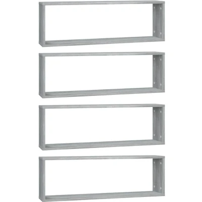 Image of vidaXL Wall Cube Shelves, Engineered Wood Book Display Units, Grey Sonoma Floating Mounted Shelves for Home Interior Decor, Set of 4