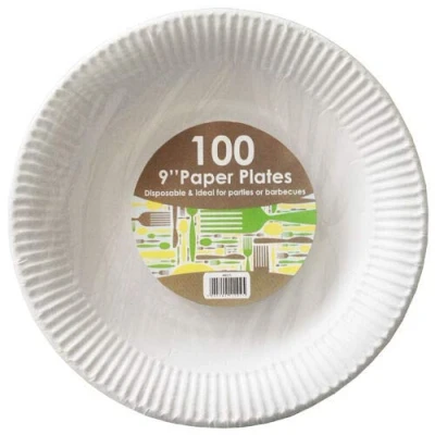 Image of Disposable Paper Plates For Parties Outdoor Events White 9inch 23cm Pack Of 1000