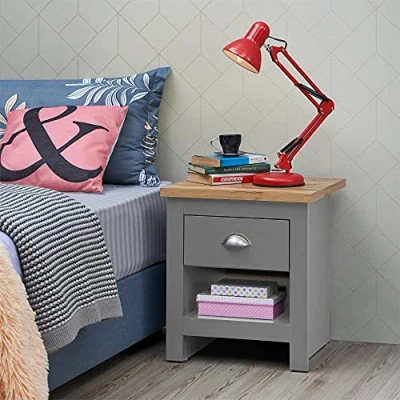 Image of Timber Art Design UK Lisbon 1 Drawer Chest Bedside Cabinet Storage Unit Nightstand Table Modern Furniture for Living Room, Bedroom, Hallway, Light Grey 50 x 40 43 cm
