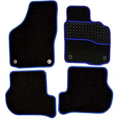Image of Sakura DD2082BU Tailored Car Mats, Black with Rubber Heelpad Blue Trim