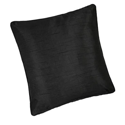 Image of Luxury Faux Silk Slubbed Black Piped 17in (43x43cm) Cushion Cover