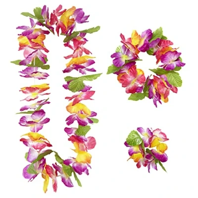 Image of Maui Hawaiian Set (Lei Crown Cuff) Accessory for Tropical Lua Fancy Dress