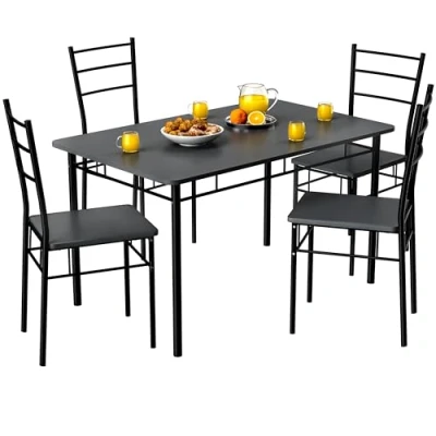 Image of CASARIA® Leo 5 Piece Dining Furniture Set Table with 4 Chairs MDF Wood Metal 110x68cm Industrial Modern Design Easy Clean Room Kitchen Light Oak Effect