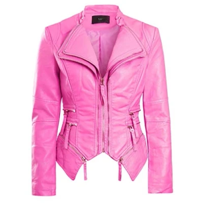 Image of SS7 Womens Faux Leather Biker Jacket Cerise