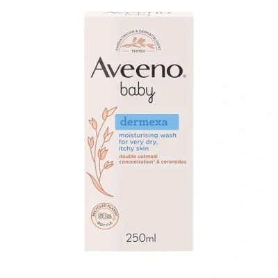 Image of Aveeno Baby Dermexa Moisturising Wash (1x 250ml), Soothing Unscented and Soap Free Body Developed to Gently Cleanse Delicate Skin, for Babies with Very Dry, Itchy Skin Prone Eczema
