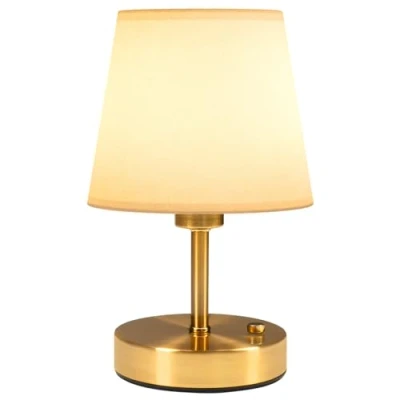 Image of EppieBasic Small Cordless Table Lamp, 5200mAh Battery Operated Rechargeable Dimmable Light, Gold Fabric Shade, 2700K Warm White for Bedroom, Gift Family and Friends