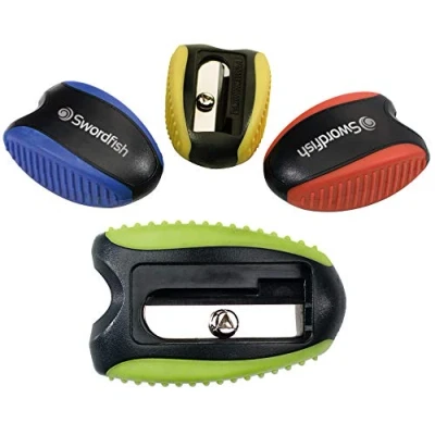 Image of Swordfish [40287]‘Soft Grip’ Pencil Sharpener [Pack of 2] Assorted Colours ,Yellow,Blue,Green,Red