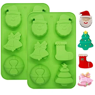 Image of Christmas Silicone Mould, 2PCS BREEZO Large 6 CavitiesChristmas Tree Snowman Shapes Cake Moulds Soap Candy Chocolate Muffin Jelly Trays Baking Molds for Xmas New Year Decoration